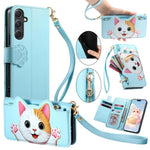 Portafoglio a forma di gatto con cerniera, custodia per telefono in ecopelle con cinturino, For Galaxy A36 5G, For Galaxy S25 / S24 5G, For Galaxy S25+ / S24+ 5G, For Galaxy S25 Ultra 5G