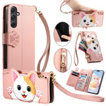 Portafoglio a forma di gatto con cerniera, custodia per telefono in ecopelle con cinturino, For Galaxy A36 5G, For Galaxy S25 / S24 5G, For Galaxy S25+ / S24+ 5G, For Galaxy S25 Ultra 5G