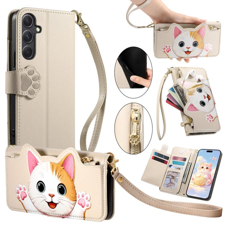 Portafoglio a forma di gatto con cerniera, custodia per telefono in ecopelle con cinturino, For Galaxy S26+ 5G, For Galaxy S26 Ultra 5G, For Galaxy S26 5G, For Galaxy A37 5G