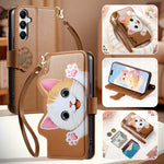 Portafoglio a forma di gatto con cerniera, custodia per telefono in ecopelle con cinturino, For Galaxy A27 5G, For Galaxy S25 FE 5G, For Galaxy M36 5G, For Galaxy A07