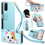 Portafoglio a forma di gatto con cerniera, custodia per telefono in ecopelle con cinturino, For Galaxy Note 20 Ultra, For Galaxy Note 20, For Galaxy S20 Ultra 5G, For Galaxy S20+ 5G