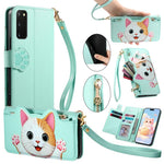 Portafoglio a forma di gatto con cerniera, custodia per telefono in ecopelle con cinturino, For Galaxy Note 20 Ultra, For Galaxy Note 20, For Galaxy S20 Ultra 5G, For Galaxy S20+ 5G