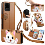 Portafoglio a forma di gatto con cerniera, custodia per telefono in ecopelle con cinturino, For Galaxy Note 20 Ultra, For Galaxy Note 20, For Galaxy S20 Ultra 5G, For Galaxy S20+ 5G