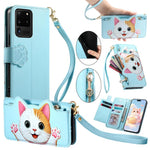 Portafoglio a forma di gatto con cerniera, custodia per telefono in ecopelle con cinturino, For Galaxy Note 20 Ultra, For Galaxy Note 20, For Galaxy S20 Ultra 5G, For Galaxy S20+ 5G