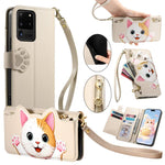 Portafoglio a forma di gatto con cerniera, custodia per telefono in ecopelle con cinturino, For Galaxy Note 20 Ultra, For Galaxy Note 20, For Galaxy S20 Ultra 5G, For Galaxy S20+ 5G