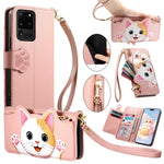 Portafoglio a forma di gatto con cerniera, custodia per telefono in ecopelle con cinturino, For Galaxy Note 20 Ultra, For Galaxy Note 20, For Galaxy S20 Ultra 5G, For Galaxy S20+ 5G