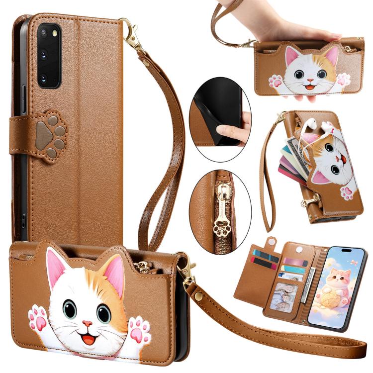 Portafoglio a forma di gatto con cerniera, custodia per telefono in ecopelle con cinturino, For Galaxy S23 Ultra 5G, For Galaxy S23+ 5G, For Galaxy S23 5G, For Galaxy S20 FE