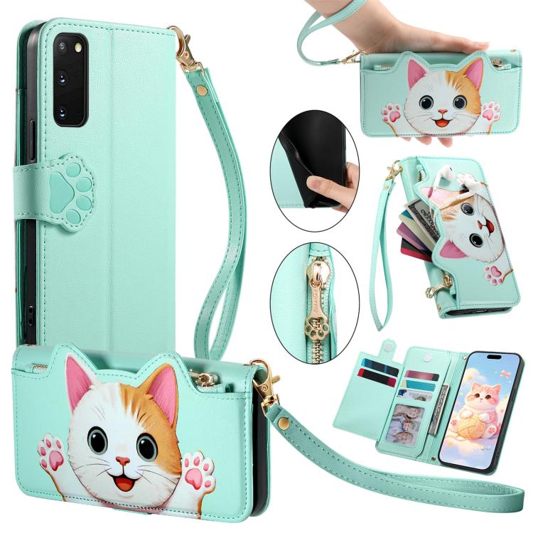 Portafoglio a forma di gatto con cerniera, custodia per telefono in ecopelle con cinturino, For Galaxy S23 Ultra 5G, For Galaxy S23+ 5G, For Galaxy S23 5G, For Galaxy S20 FE