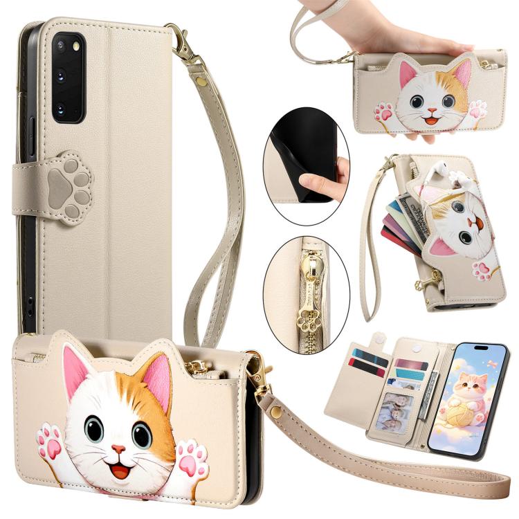 Portafoglio a forma di gatto con cerniera, custodia per telefono in ecopelle con cinturino, For Galaxy S23 Ultra 5G, For Galaxy S23+ 5G, For Galaxy S23 5G, For Galaxy S20 FE