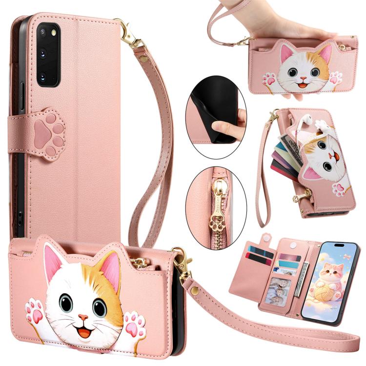 Portafoglio a forma di gatto con cerniera, custodia per telefono in ecopelle con cinturino, For Galaxy S23 Ultra 5G, For Galaxy S23+ 5G, For Galaxy S23 5G, For Galaxy S20 FE