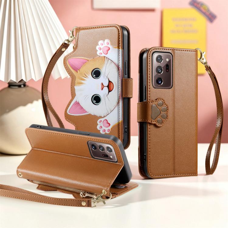 Portafoglio a forma di gatto con cerniera, custodia per telefono in ecopelle con cinturino, For Galaxy Note 20 Ultra, For Galaxy Note 20, For Galaxy S20 Ultra 5G, For Galaxy S20+ 5G