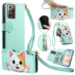 Portafoglio a forma di gatto con cerniera, custodia per telefono in ecopelle con cinturino, For Galaxy Note 20 Ultra, For Galaxy Note 20, For Galaxy S20 Ultra 5G, For Galaxy S20+ 5G