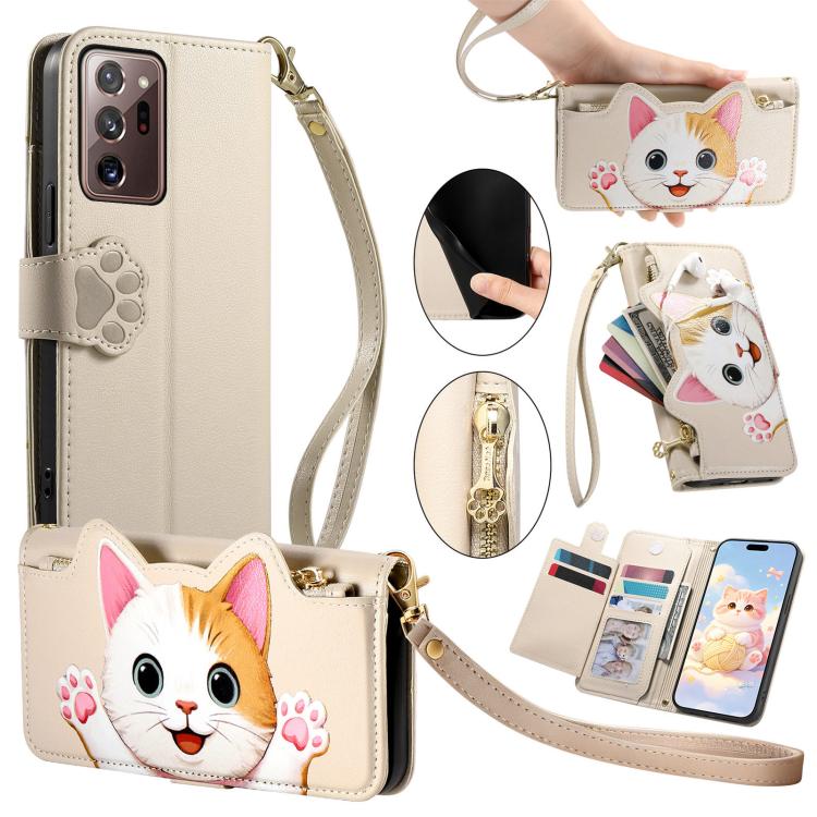 Portafoglio a forma di gatto con cerniera, custodia per telefono in ecopelle con cinturino, For Galaxy Note 20 Ultra, For Galaxy Note 20, For Galaxy S20 Ultra 5G, For Galaxy S20+ 5G