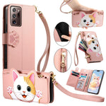 Portafoglio a forma di gatto con cerniera, custodia per telefono in ecopelle con cinturino, For Galaxy Note 20 Ultra, For Galaxy Note 20, For Galaxy S20 Ultra 5G, For Galaxy S20+ 5G