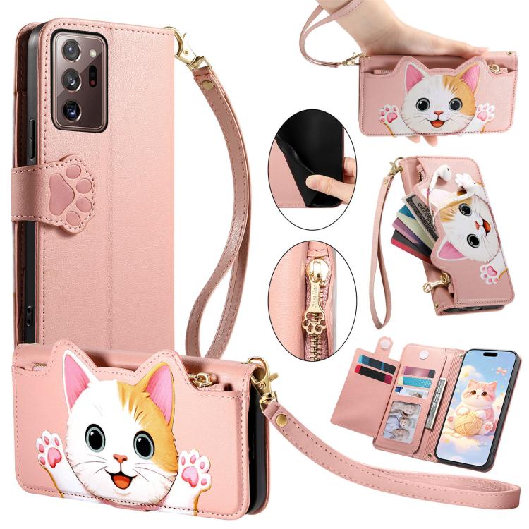 Portafoglio a forma di gatto con cerniera, custodia per telefono in ecopelle con cinturino, For Galaxy Note 20 Ultra, For Galaxy Note 20, For Galaxy S20 Ultra 5G, For Galaxy S20+ 5G