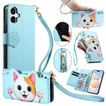 Portafoglio a forma di gatto con cerniera, custodia per telefono in ecopelle con cinturino, For Galaxy A55 5G, For Galaxy A35 5G, For Galaxy S24 Ultra 5G, For Galaxy A05