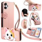 Portafoglio a forma di gatto con cerniera, custodia per telefono in ecopelle con cinturino, For Galaxy A55 5G, For Galaxy A35 5G, For Galaxy S24 Ultra 5G, For Galaxy A05