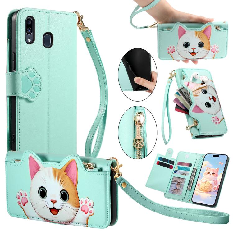 Portafoglio a forma di gatto con cerniera, custodia per telefono in ecopelle con cinturino, For Galaxy S20 5G, For Galaxy A31, For Galaxy A71, For Galaxy A51