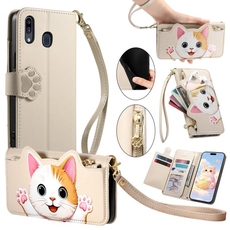 Portafoglio a forma di gatto con cerniera, custodia per telefono in ecopelle con cinturino, For Galaxy S20 5G, For Galaxy A31, For Galaxy A71, For Galaxy A51