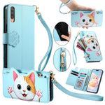 Portafoglio a forma di gatto con cerniera, custodia per telefono in ecopelle con cinturino, For Galaxy A70 / A70s, For Galaxy A50 / A50s / A30s, For Galaxy A20 / A30