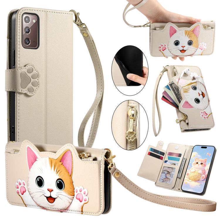 Portafoglio a forma di gatto con cerniera, custodia per telefono in ecopelle con cinturino, For Galaxy A52 5G, For Galaxy S21 5G, For Galaxy S21+5G, For Galaxy S21 Ultra 5G