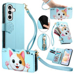 Portafoglio a forma di gatto con cerniera, custodia per telefono in ecopelle con cinturino, For Galaxy A05s, For Galaxy A25 5G, For Galaxy S23 FE 5G, For Galaxy A24 4G
