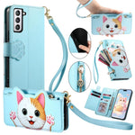 Portafoglio a forma di gatto con cerniera, custodia per telefono in ecopelle con cinturino, For Galaxy S22 5G, For Galaxy A41, For Galaxy S21 FE 5G, For Galaxy A72 5G