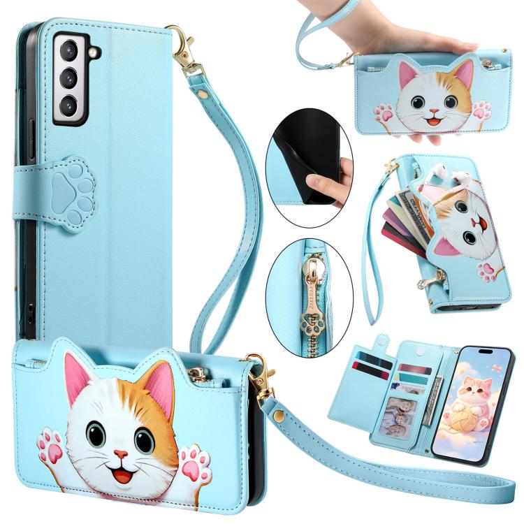 Portafoglio a forma di gatto con cerniera, custodia per telefono in ecopelle con cinturino, For Galaxy S22 5G, For Galaxy A41, For Galaxy S21 FE 5G, For Galaxy A72 5G