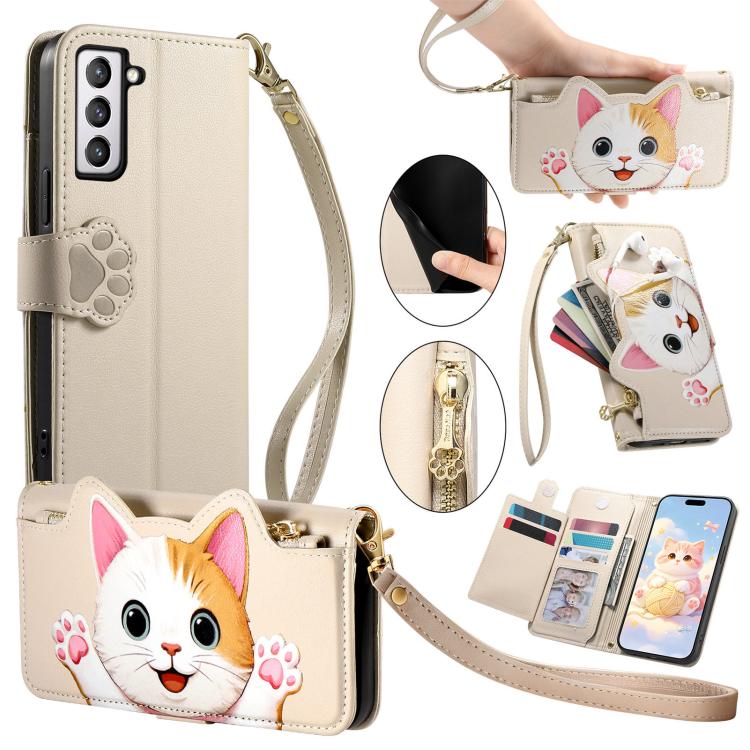 Portafoglio a forma di gatto con cerniera, custodia per telefono in ecopelle con cinturino, For Galaxy S22 5G, For Galaxy A41, For Galaxy S21 FE 5G, For Galaxy A72 5G