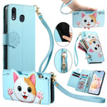 Portafoglio a forma di gatto con cerniera, custodia per telefono in ecopelle con cinturino, For Galaxy A70 / A70s, For Galaxy A50 / A50s / A30s, For Galaxy A20 / A30
