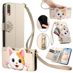 Portafoglio a forma di gatto con cerniera, custodia per telefono in ecopelle con cinturino, For Galaxy A70 / A70s, For Galaxy A50 / A50s / A30s, For Galaxy A20 / A30