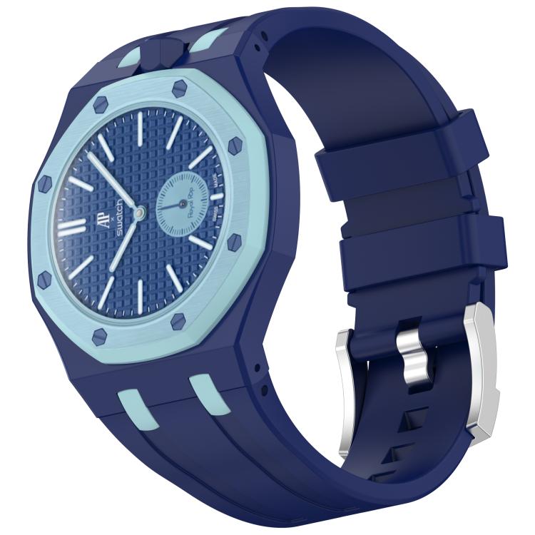 Cinturino in silicone a contrasto con fibbia ad ardiglione integrata in acciaio inossidabile., For Swatch Royal Pop