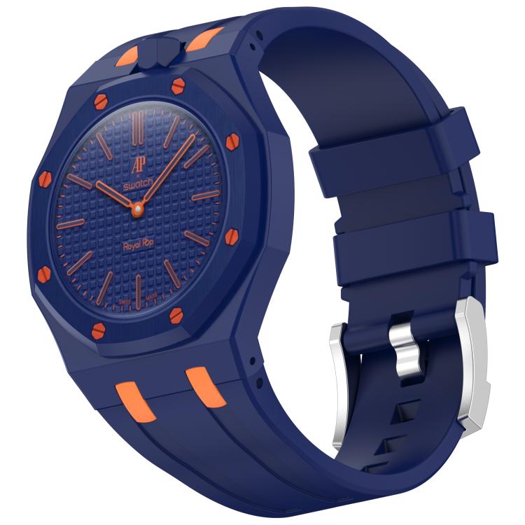 Cinturino in silicone a contrasto con fibbia ad ardiglione integrata in acciaio inossidabile., For Swatch Royal Pop