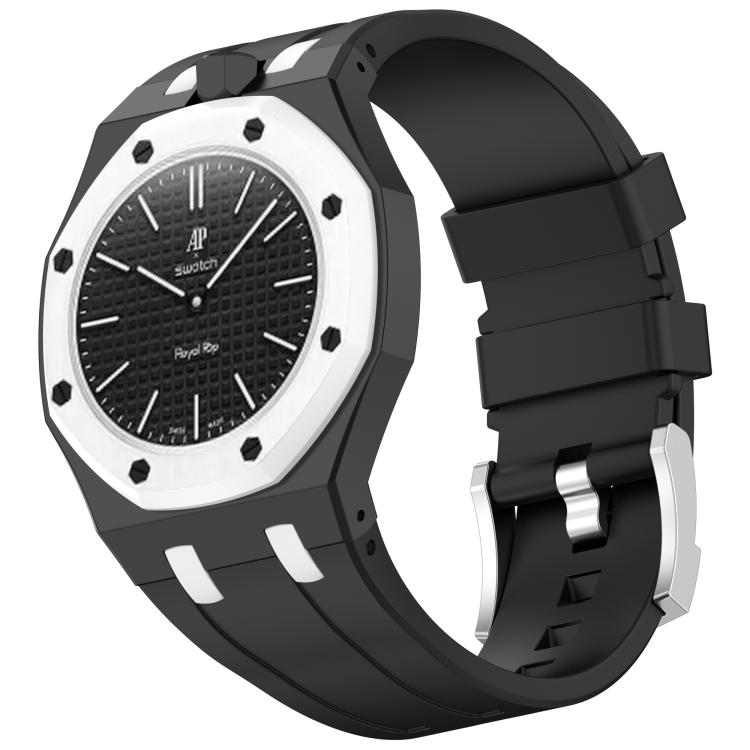 Cinturino in silicone a contrasto con fibbia ad ardiglione integrata in acciaio inossidabile., For Swatch Royal Pop