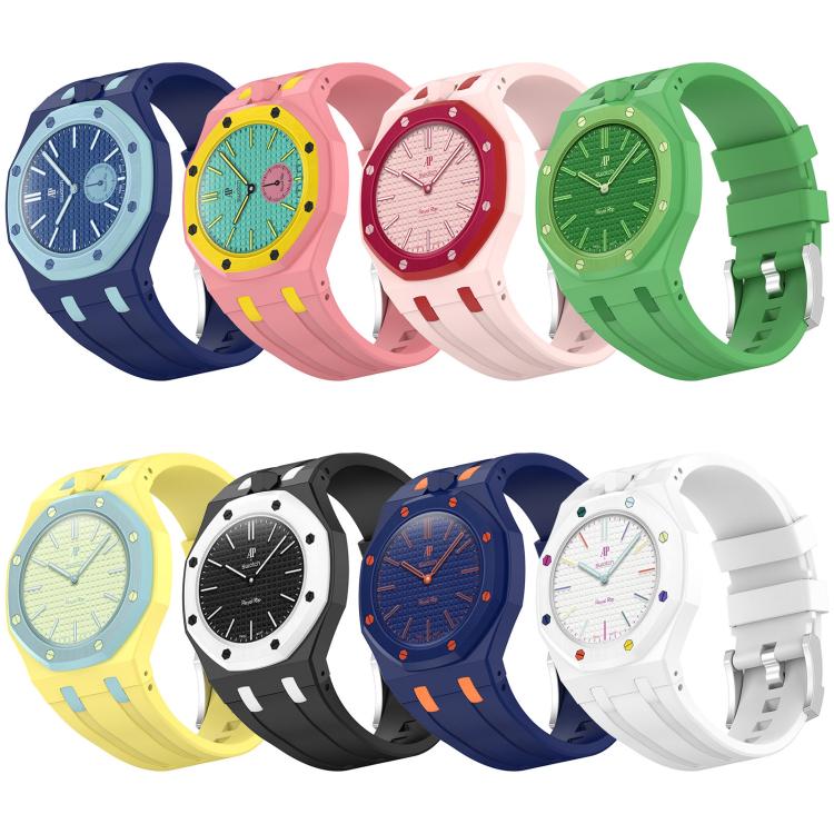 Cinturino in silicone a contrasto con fibbia ad ardiglione integrata in acciaio inossidabile., For Swatch Royal Pop