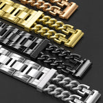 Cinturino per orologio in acciaio inossidabile con chiusura a farfalla e maglie cubane a proiettile., 18mm, 22mm
