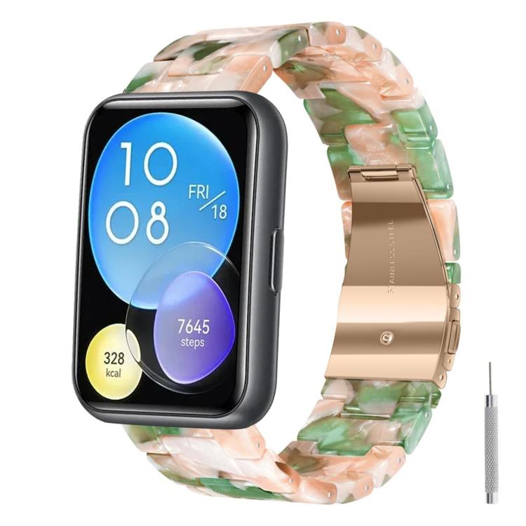 Cinturino per orologio in resina con chiusura a farfalla e tre perline, completo di strumento per la rimozione., For Huawei Watch Fit 2