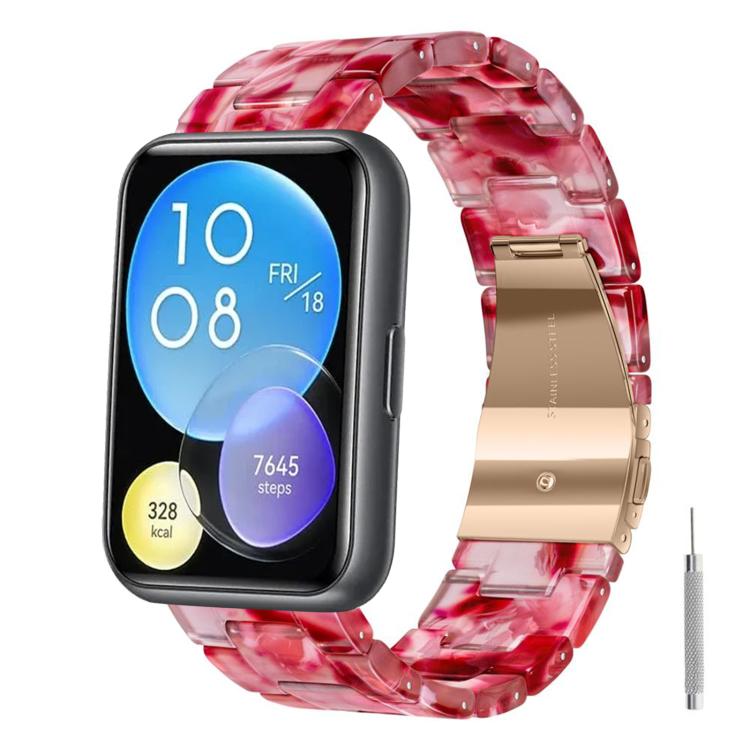 Cinturino per orologio in resina con chiusura a farfalla e tre perline, completo di strumento per la rimozione., For Huawei Watch Fit 2