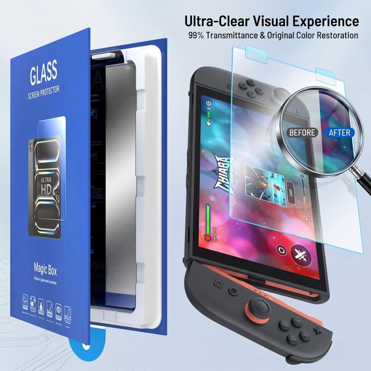 2 pezzi Scatola libro Camera senza polvere Console di gioco istantanea ad alta definizione senza polvere Pellicola in vetro temperato, For Nintendo Switch 2