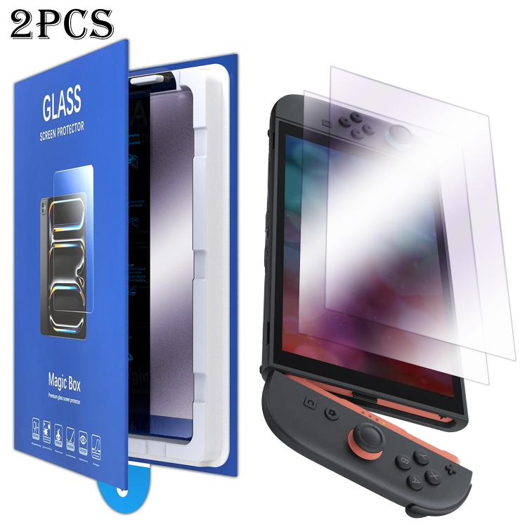 2 pezzi Scatola libro Camera senza polvere Luce viola Console di gioco istantanea senza polvere Pellicola in vetro temperato, For Nintendo Switch 2