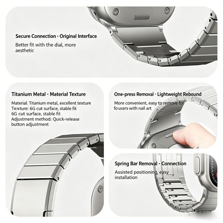 Cinturino per orologio in acciaio inossidabile con chiusura a farfalla e maglie regolabili, con una sola perlina., For Apple Watch 42 / 44 / 45 / 46 / 49mm