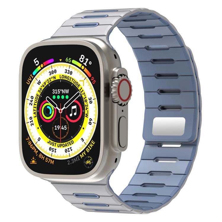 Cinturino per orologio magnetico in silicone bicolore a righe orizzontali., For Apple Watch 46mm / 49mm / 45mm / 44mm