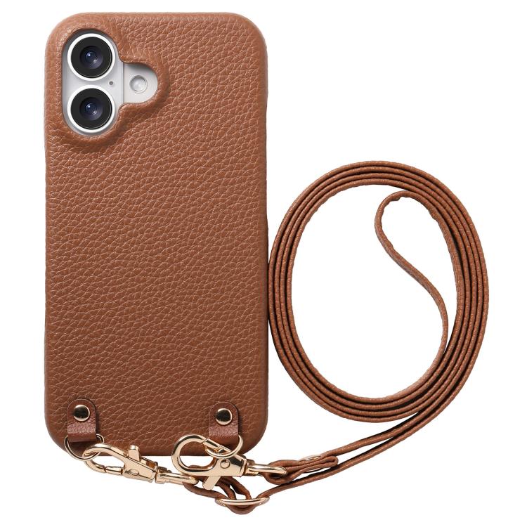 Custodia per telefono in PU con retro in pelle, fibbia in metallo e tracolla, texture litchi, con fibbia in metallo e texture a litchi., For iPhone 17, For iPhone 16 Pro Max, For iPhone 16 Pro