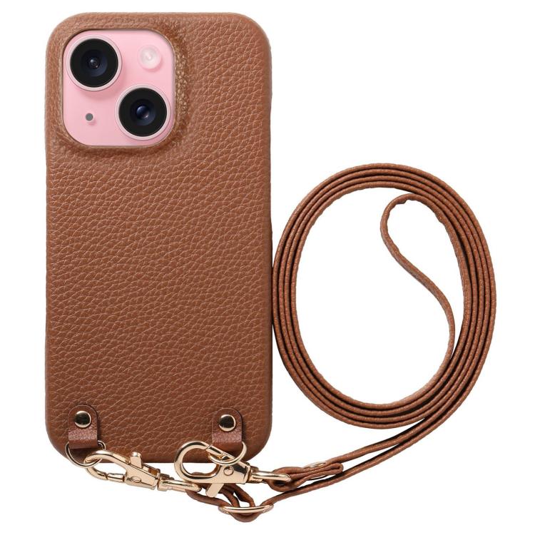 Custodia per telefono in PU con retro in pelle, fibbia in metallo e tracolla, texture litchi, con fibbia in metallo e texture a litchi., For iPhone 15 Pro, For iPhone 15 Plus, For iPhone 15