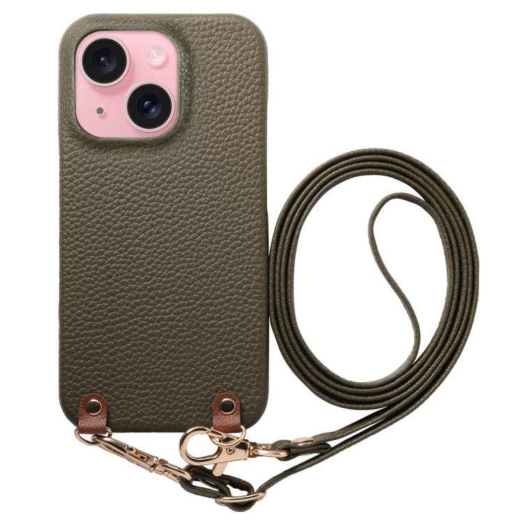 Custodia per telefono in PU con retro in pelle, fibbia in metallo e tracolla, texture litchi, con fibbia in metallo e texture a litchi., For iPhone 15 Pro, For iPhone 15 Plus, For iPhone 15