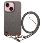 Custodia per telefono in PU con retro in pelle, fibbia in metallo e tracolla, texture litchi, con fibbia in metallo e texture a litchi., For iPhone 15 Pro, For iPhone 15 Plus, For iPhone 15