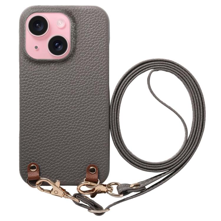 Custodia per telefono in PU con retro in pelle, fibbia in metallo e tracolla, texture litchi, con fibbia in metallo e texture a litchi., For iPhone 15 Pro, For iPhone 15 Plus, For iPhone 15