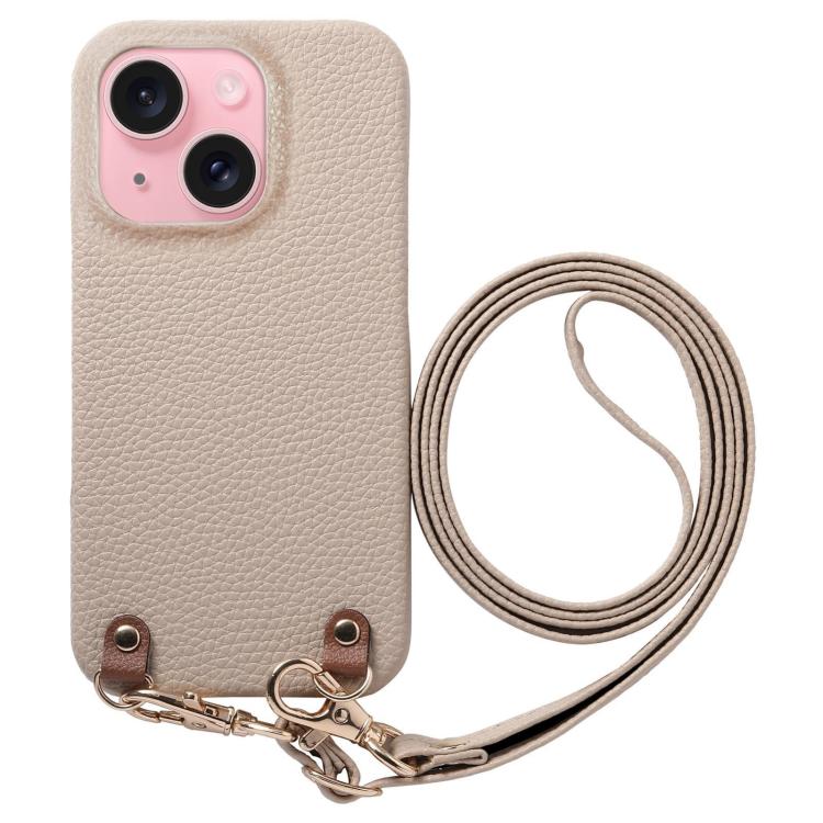 Custodia per telefono in PU con retro in pelle, fibbia in metallo e tracolla, texture litchi, con fibbia in metallo e texture a litchi., For iPhone 15 Pro, For iPhone 15 Plus, For iPhone 15