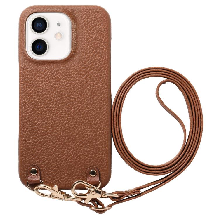 Custodia per telefono in PU con retro in pelle, fibbia in metallo e tracolla, texture litchi, con fibbia in metallo e texture a litchi., For iPhone 13, For iPhone 12, For iPhone 12 Pro Max
