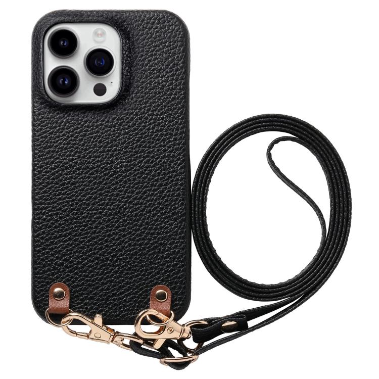 Custodia per telefono in PU con retro in pelle, fibbia in metallo e tracolla, texture litchi, con fibbia in metallo e texture a litchi., For iPhone 12 Pro